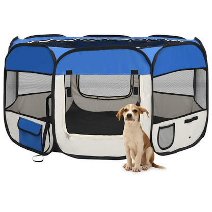 Foldable dog playpen with carrying bag, blue, 125x125x61cm