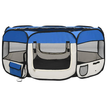 Foldable dog playpen with carrying bag, blue, 145x145x61 cm