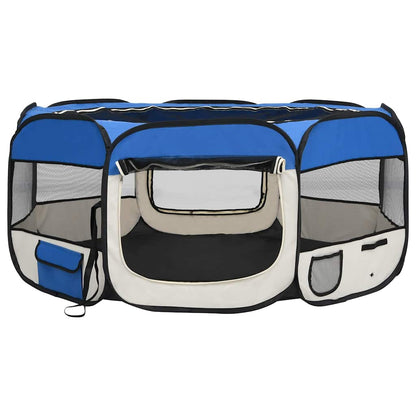 Foldable dog playpen with carrying bag, blue, 145x145x61 cm