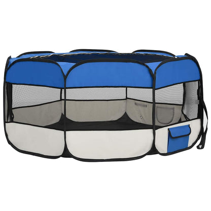 Foldable dog playpen with carrying bag, blue, 145x145x61 cm