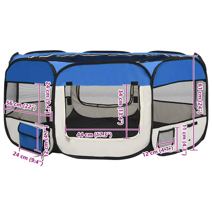 Foldable dog playpen with carrying bag, blue, 145x145x61 cm