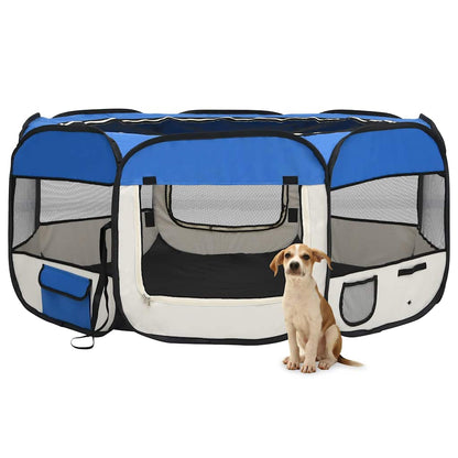 Foldable dog playpen with carrying bag, blue, 145x145x61 cm
