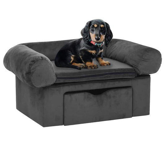 Dog sofa with drawer, dark grey, 75x50x38 cm, plush