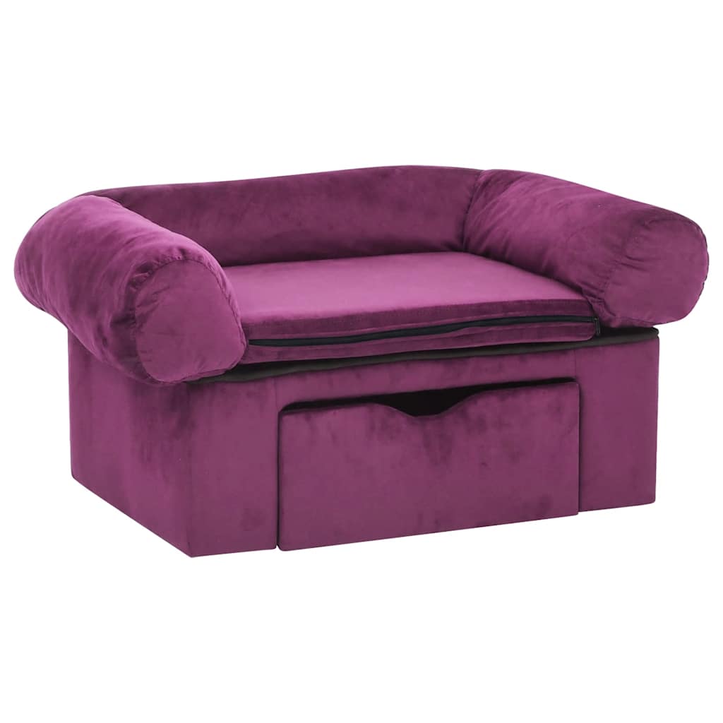 Dog sofa with drawer burgundy 75x50x38 cm plush
