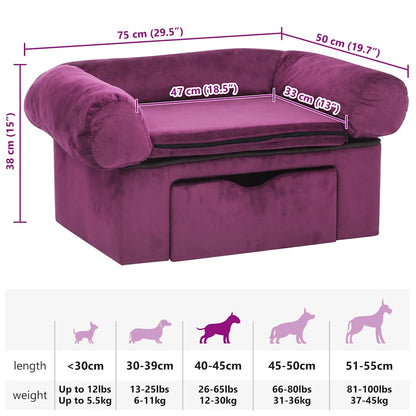 Dog sofa with drawer burgundy 75x50x38 cm plush