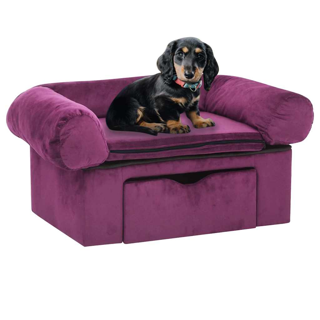 Dog sofa with drawer burgundy 75x50x38 cm plush