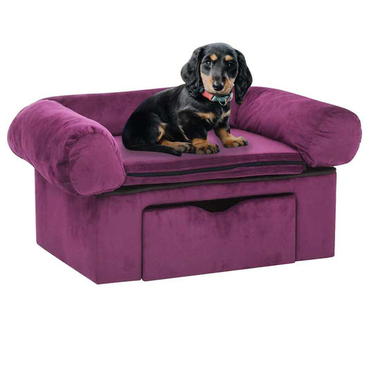 Dog sofa with drawer burgundy 75x50x38 cm plush