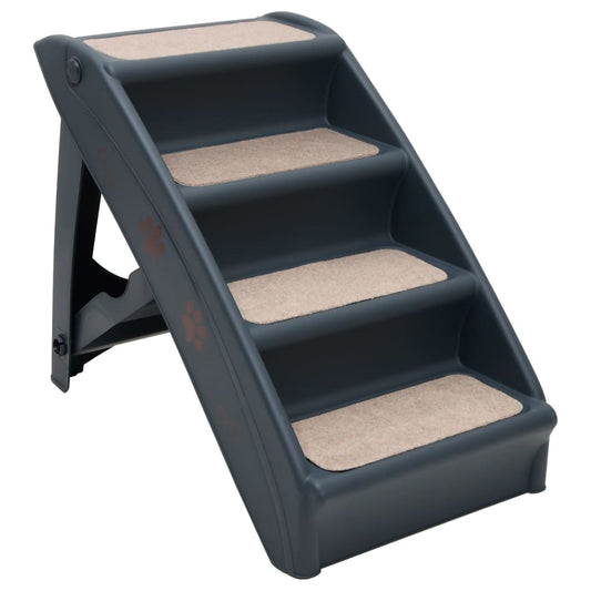 Foldable 4-step dog stairs dark gray