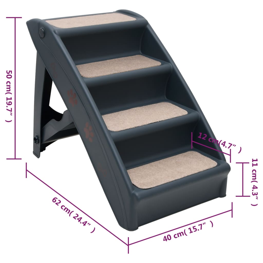 Foldable 4-step dog stairs dark gray