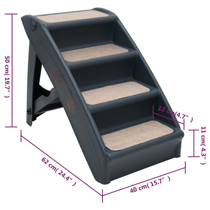 Foldable 4-step dog stairs dark gray