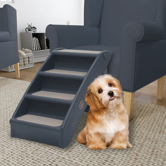 Foldable 4-step dog stairs dark gray