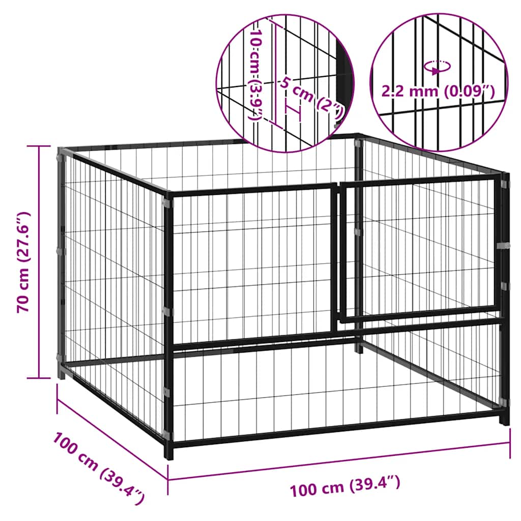 Dog cage black 100x100x70 cm steel