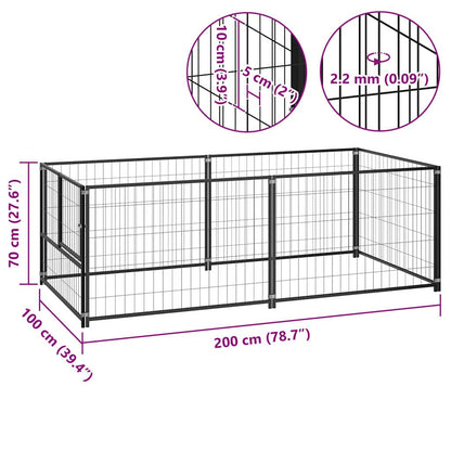 Dog cage black 200x100x70 cm steel