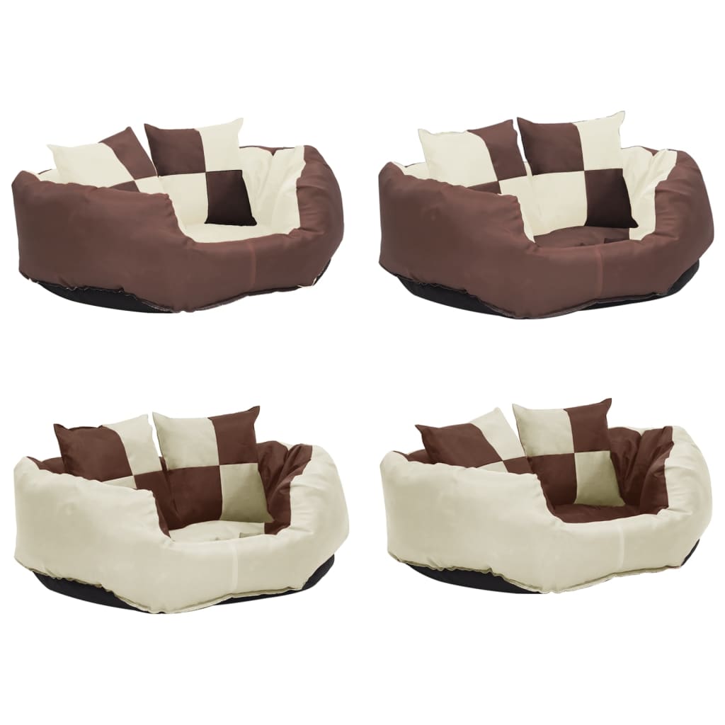 Double-sided washable dog pillow brown and cream 65x50x20 cm