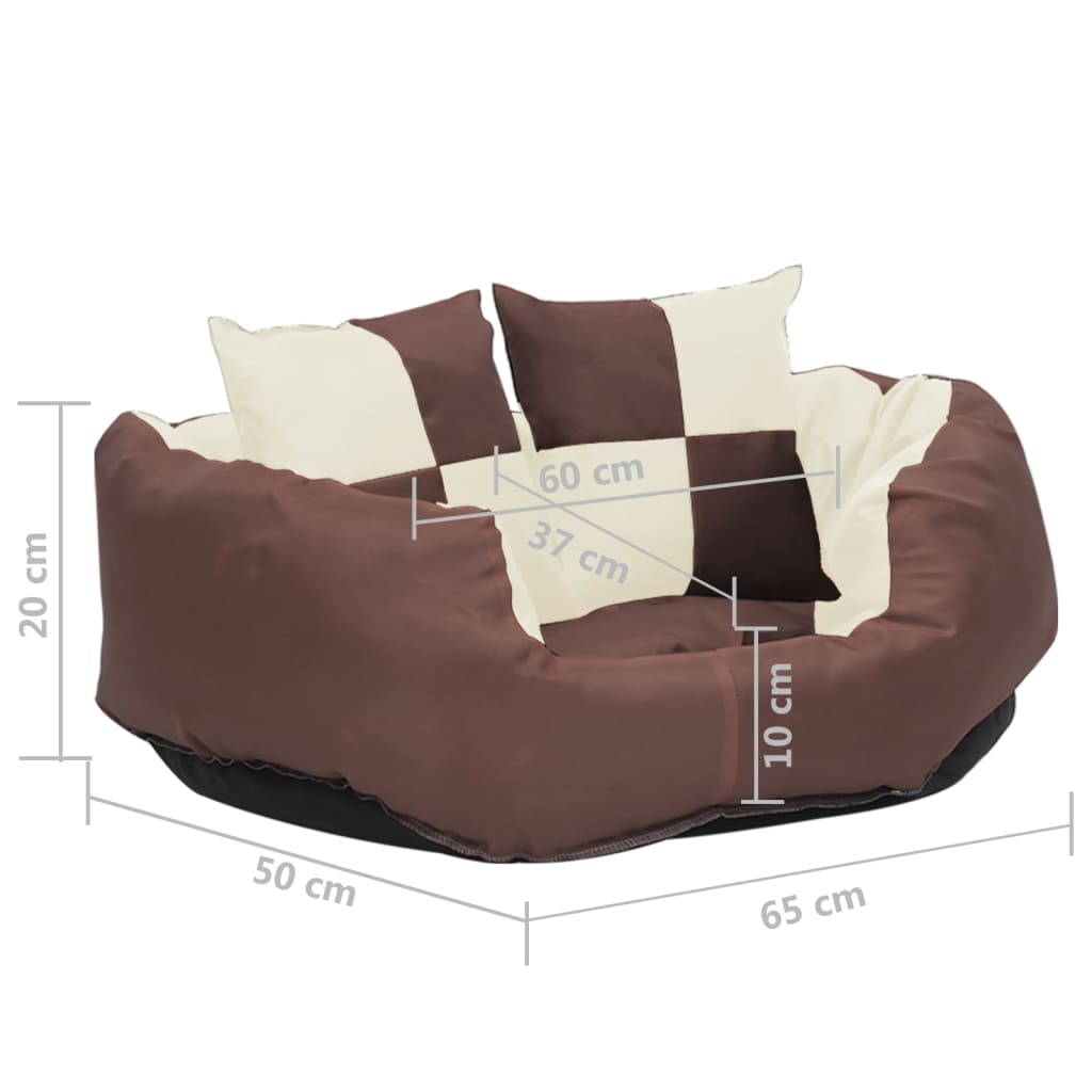 Double-sided washable dog pillow brown and cream 65x50x20 cm