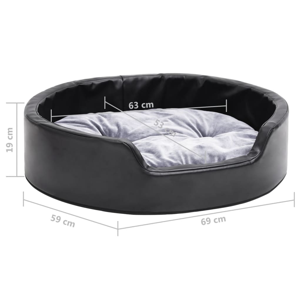 Dog bed black and gray 69x59x19 cm plush and faux leather