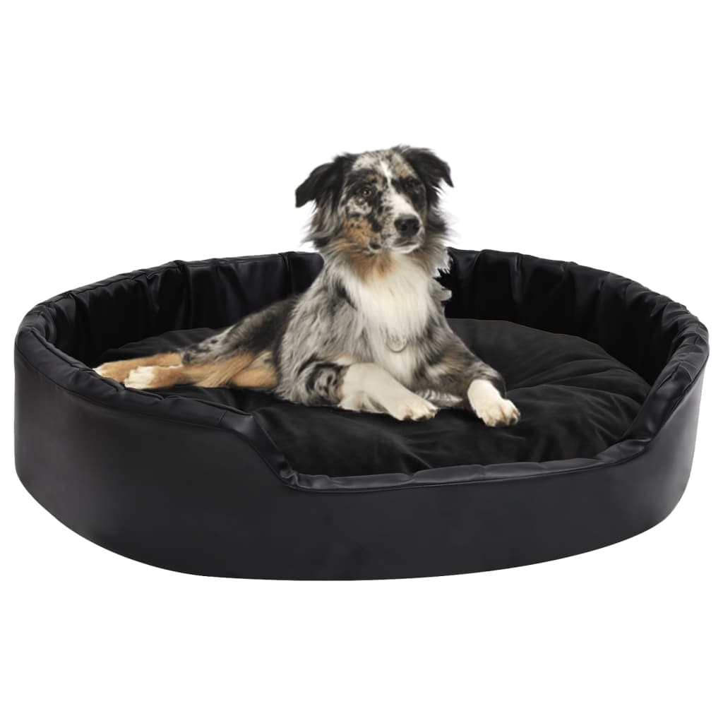 Dog bed black 90x79x20 cm plush and faux leather