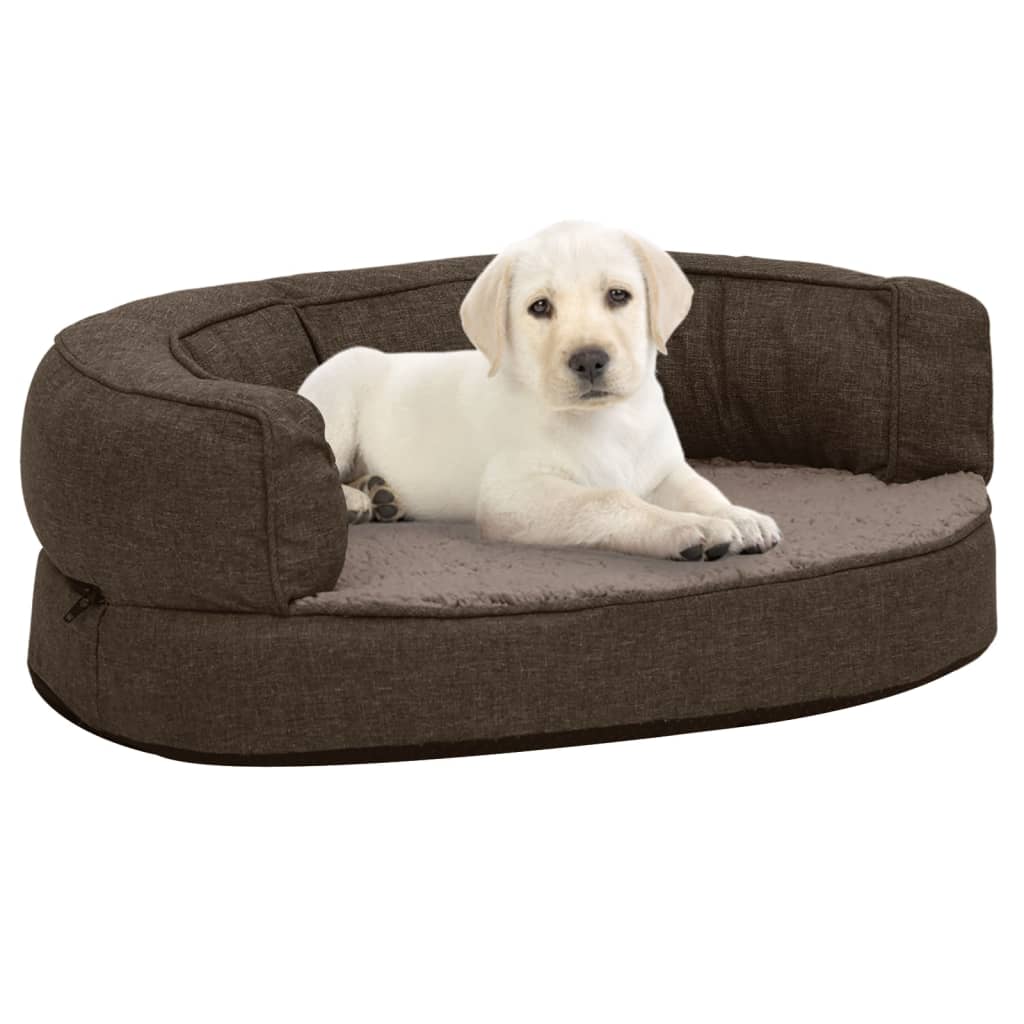 Ergonomic dog bed mattress 60x42 cm linen style brown
