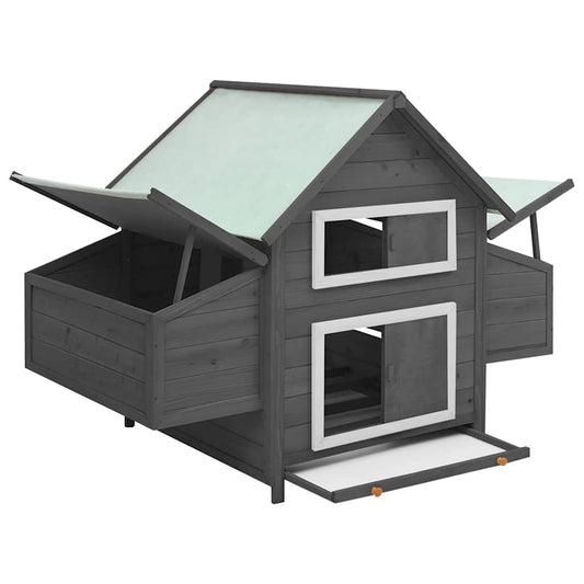 Chicken coop grey and white 150x96x110 cm solid wood