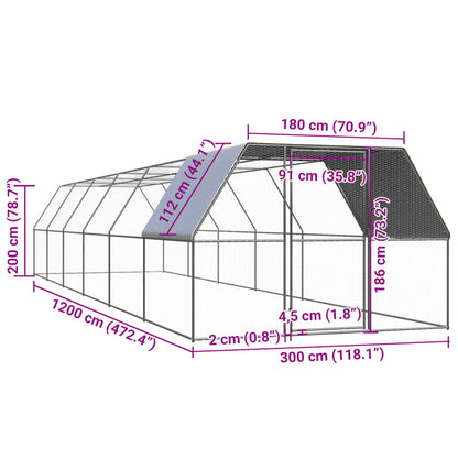 Outdoor chicken coop 3x12x2 m galvanized steel