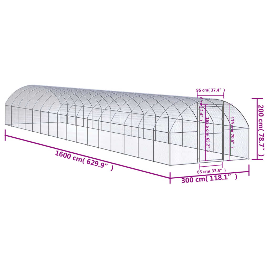 Kanojen ulkohäkki 3x16x2 m galvanoitu teräs