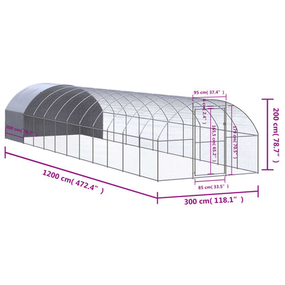 Outdoor chicken coop 3x12x2 m galvanized steel