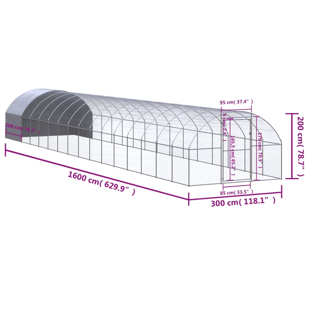 Outdoor chicken coop 3x16x2 m galvanized steel