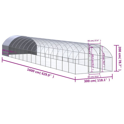 Outdoor chicken coop 3x16x2 m galvanized steel