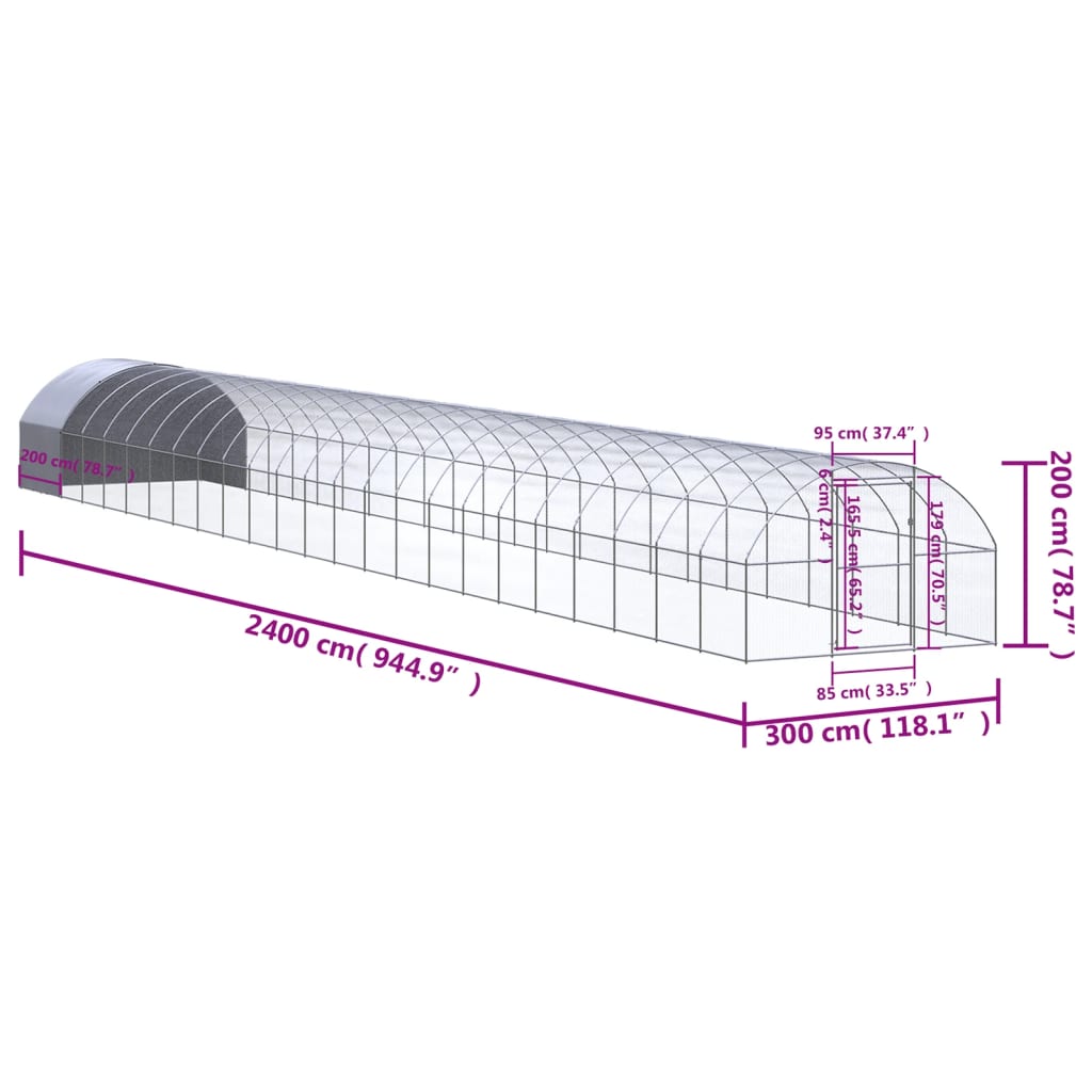 Outdoor chicken coop 3x24x2 m galvanized steel