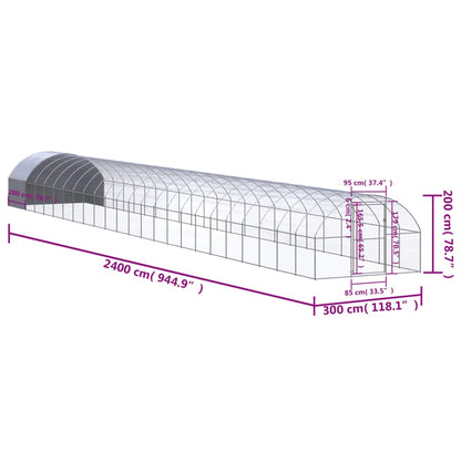 Outdoor chicken coop 3x24x2 m galvanized steel
