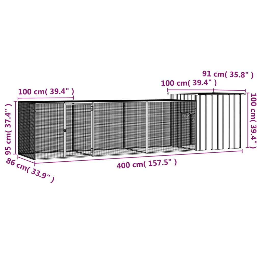 Chicken coop anthracite 400x91x100 cm galvanized steel