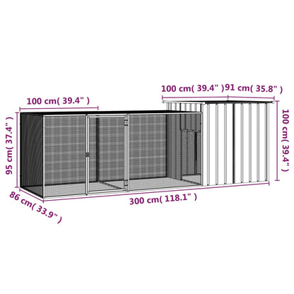 Chicken coop grey 300x91x100 cm galvanized steel