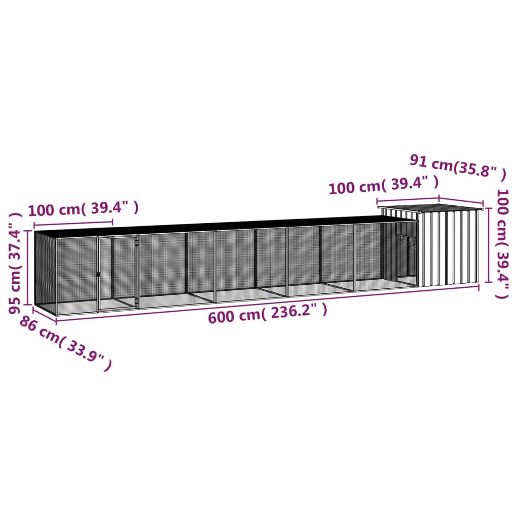 Chicken coop grey 600x91x100 cm galvanized steel