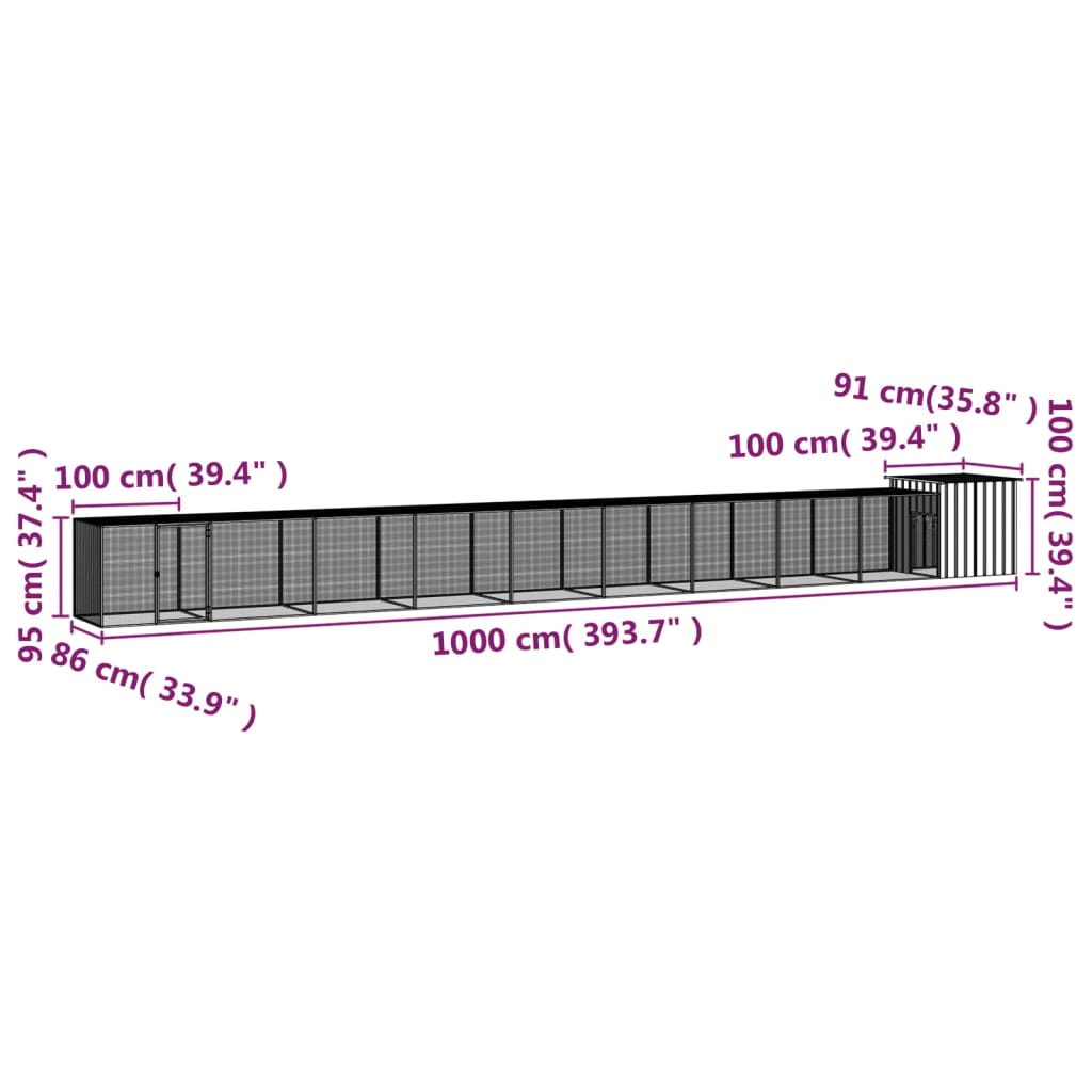 Chicken coop grey 1000x91x100 cm galvanized steel