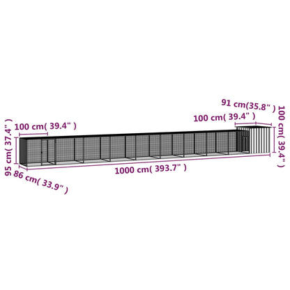 Chicken coop grey 1000x91x100 cm galvanized steel