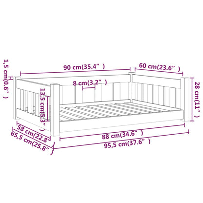 Dog bed white 95.5x65.5x28 cm solid pine