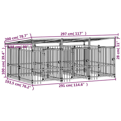 Outdoor dog cage with canopy, steel, 5.63 m²