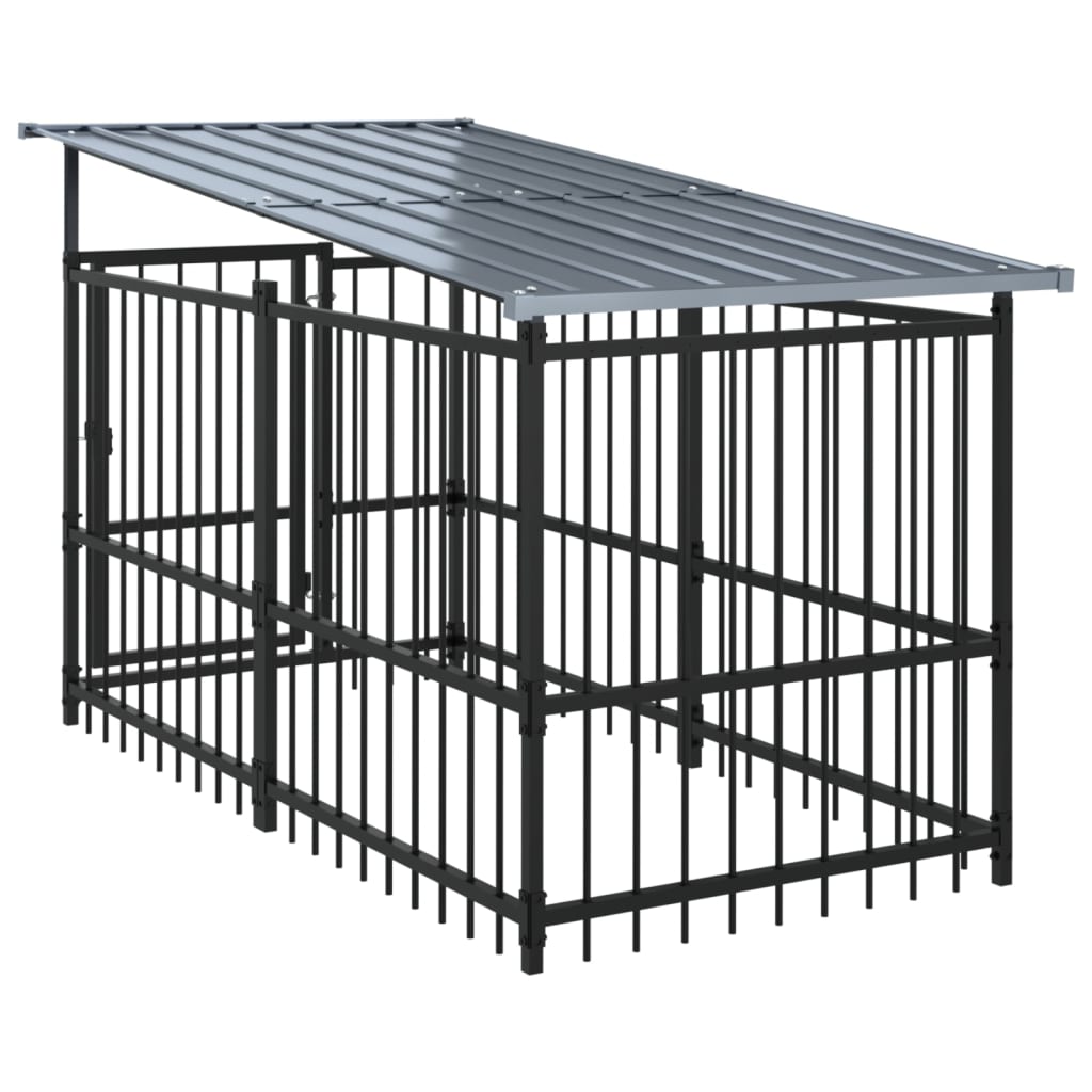 Outdoor dog cage with canopy, steel, 9.38 m²