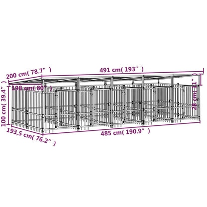 Outdoor dog cage with canopy, steel, 9.38 m²