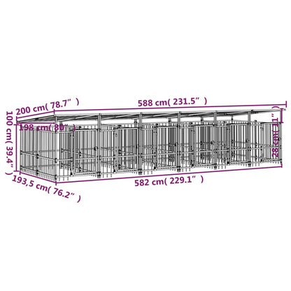 Outdoor dog cage with canopy, steel, 11.26 m²