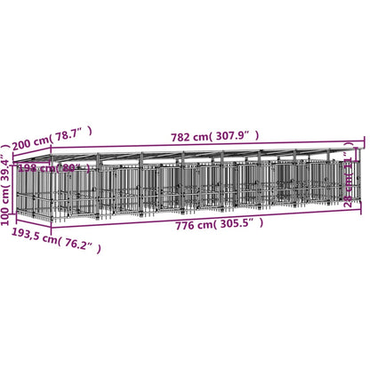 Outdoor dog cage with canopy, steel, 15.02 m²