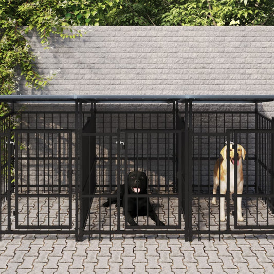 Outdoor dog cage with canopy, steel, 15.02 m²