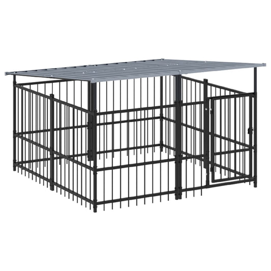 Outdoor dog cage with canopy, steel, 3.75 m²