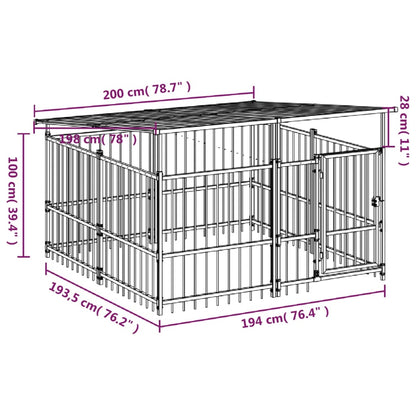 Outdoor dog cage with canopy, steel, 3.75 m²