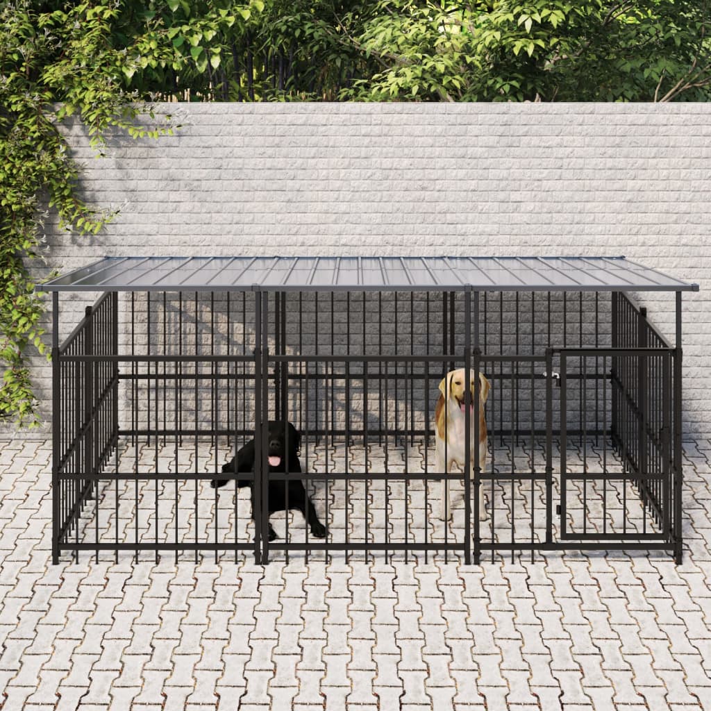 Outdoor dog cage with canopy, steel, 3.75 m²