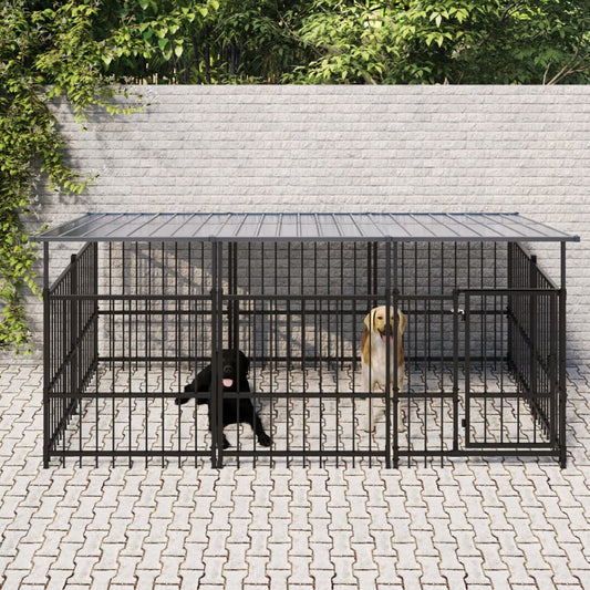 Outdoor dog cage with canopy, steel, 3.75 m²