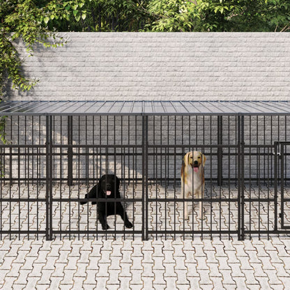 Outdoor dog cage with canopy, steel, 11.26 m²