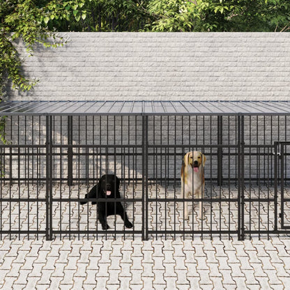 Outdoor dog cage with canopy, steel, 15.02 m²