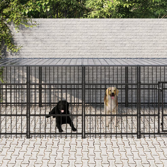 Outdoor dog cage with canopy, steel, 15.02 m²