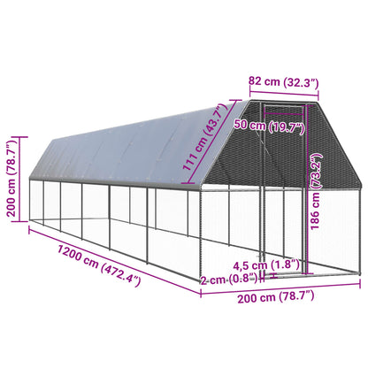 Outdoor chicken coop 2x12x2 m galvanized steel